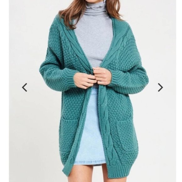 Vici Sweaters - Vici Wishlist Green Chunky Knit Cardigan